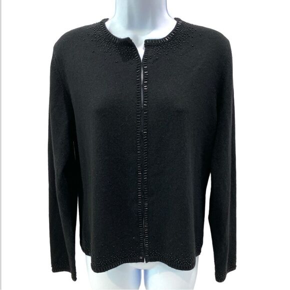 Valerie Stevens Black Cashmere Beaded Cardigan Sweater Size Medium - Picture 12 of 13